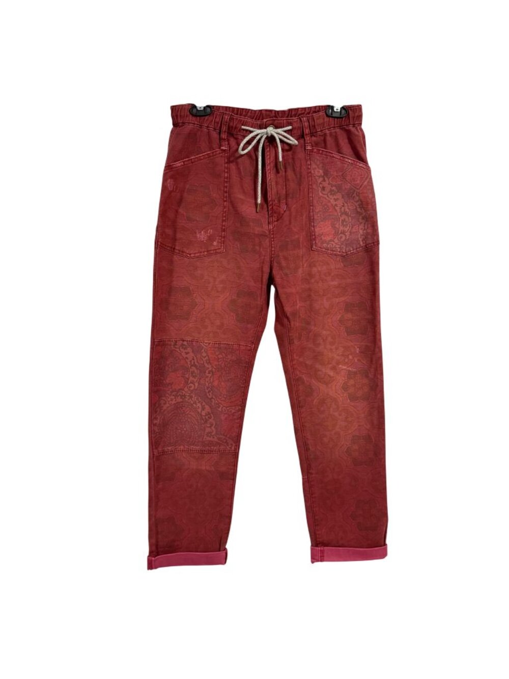 Pilcro The Trailblazer Patchwork Paisley Mandala Red Pants NWOT Size S